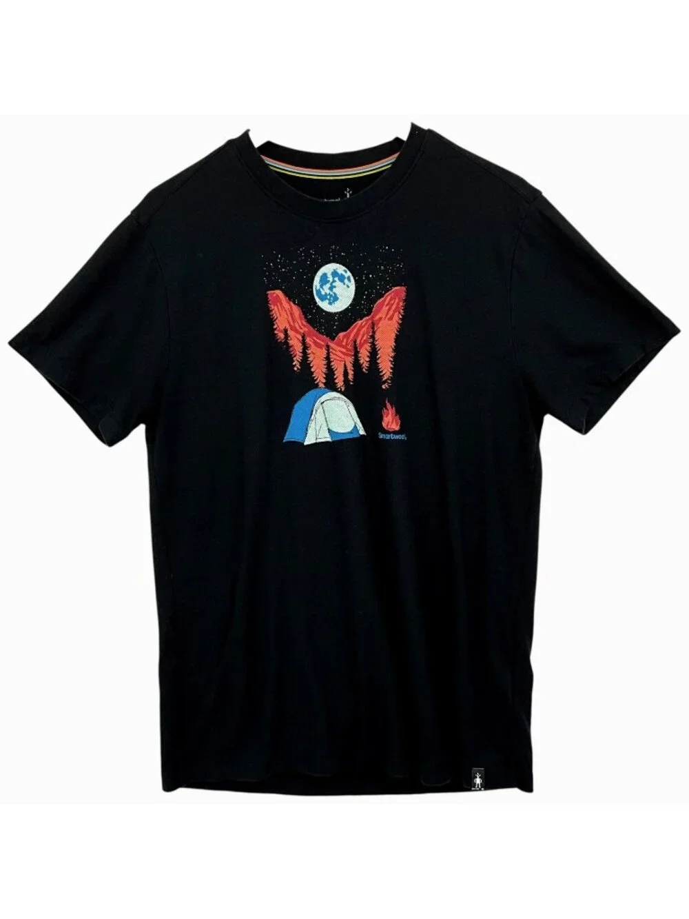 Smartwool Night Camp Graphic Tee Shirt Unisex Medium Black Merino Cotton Outdoor